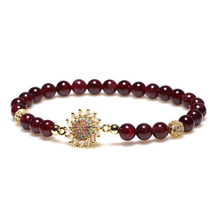 Braccialetto di protezione con perline di zircone e fiore di granato naturale Buddha Stones