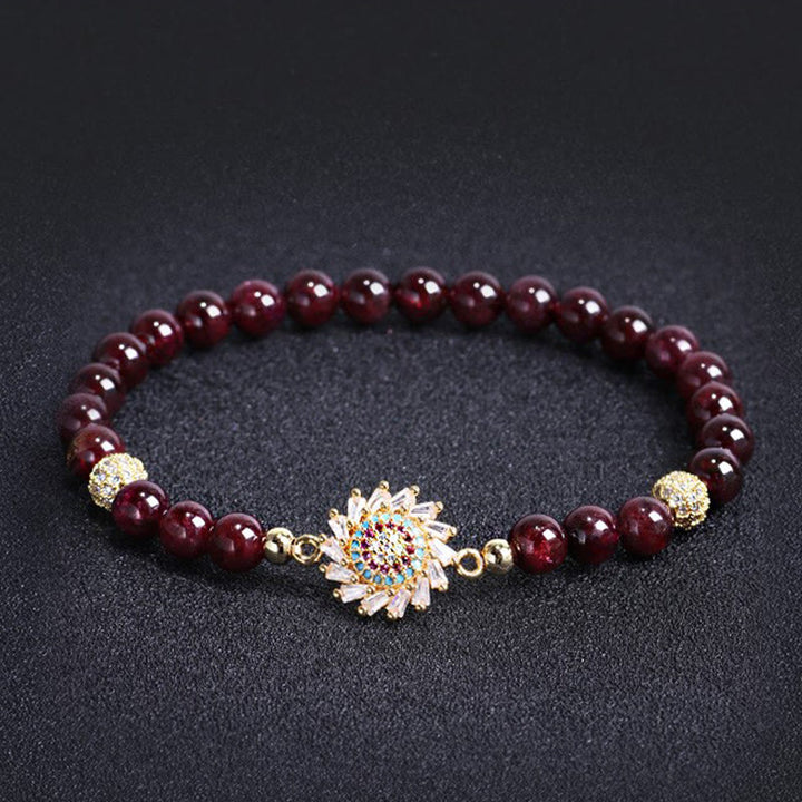 Braccialetto di protezione con perline di zircone e fiore di granato naturale Buddha Stones