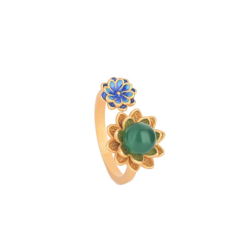 Anello regolabile Buddha Stones Lotus Pattern Jade Abundance