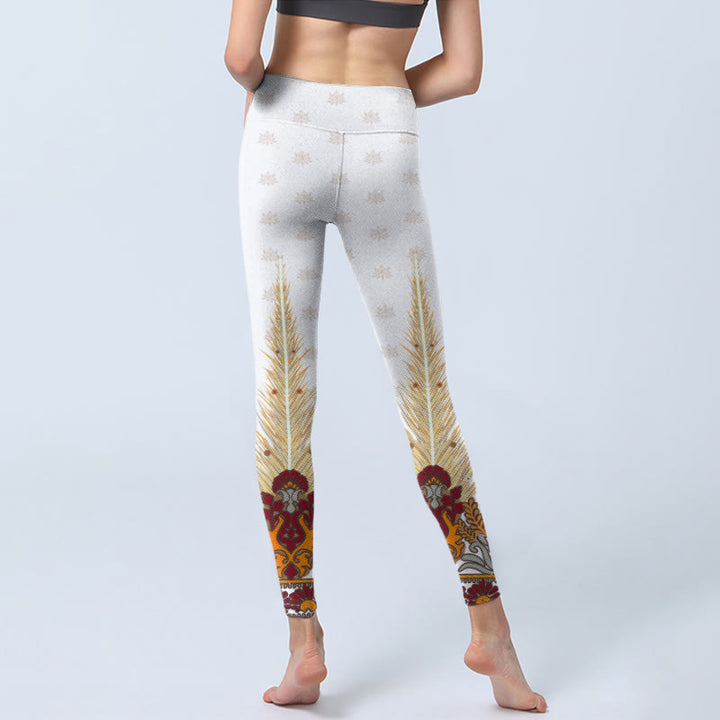 Leggings da palestra con stampa di fiori di loto astratti bianchi Buddha Stones, pantaloni da yoga da donna