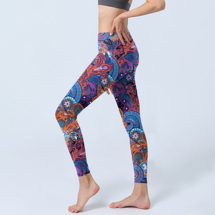 Leggings da palestra con stampa floreale e riccia di erba, motivo Buddha Stones, pantaloni da yoga da donna