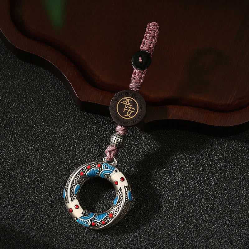 Portachiavi con fibbia della pace, con Buddha Stones e pesce Koi, sicuro e portafortuna