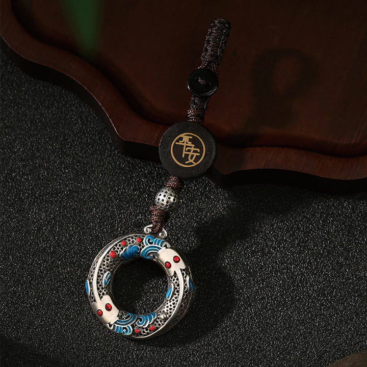 Portachiavi con fibbia della pace, con Buddha Stones e pesce Koi, sicuro e portafortuna