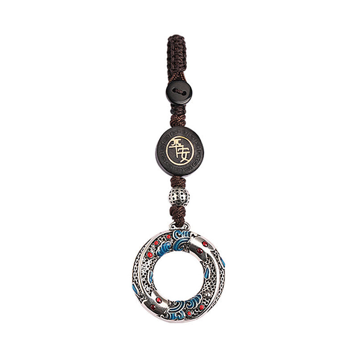 Portachiavi con fibbia della pace, con Buddha Stones e pesce Koi, sicuro e portafortuna