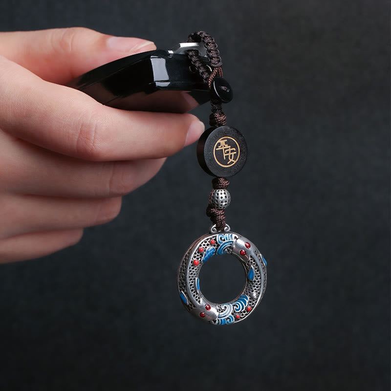 Portachiavi con fibbia della pace, con Buddha Stones e pesce Koi, sicuro e portafortuna