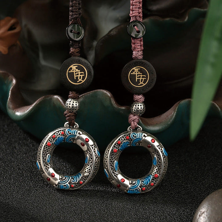 Portachiavi con fibbia della pace, con Buddha Stones e pesce Koi, sicuro e portafortuna
