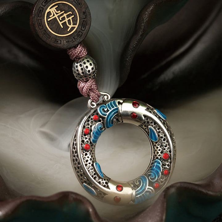 Portachiavi con fibbia della pace, con Buddha Stones e pesce Koi, sicuro e portafortuna