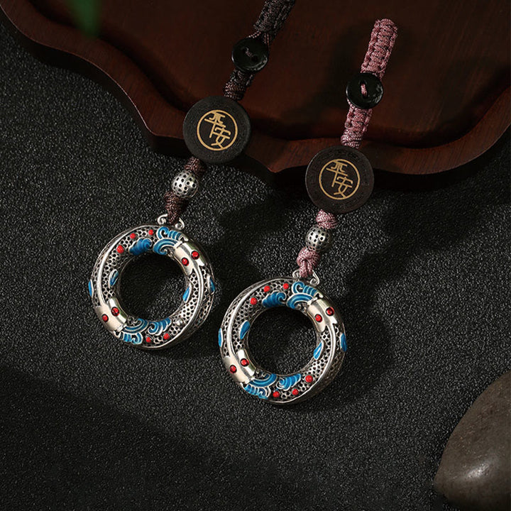 Portachiavi con fibbia della pace, con Buddha Stones e pesce Koi, sicuro e portafortuna