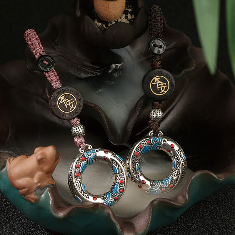 Portachiavi con fibbia della pace, con Buddha Stones e pesce Koi, sicuro e portafortuna