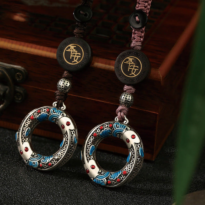 Portachiavi con fibbia della pace, con Buddha Stones e pesce Koi, sicuro e portafortuna