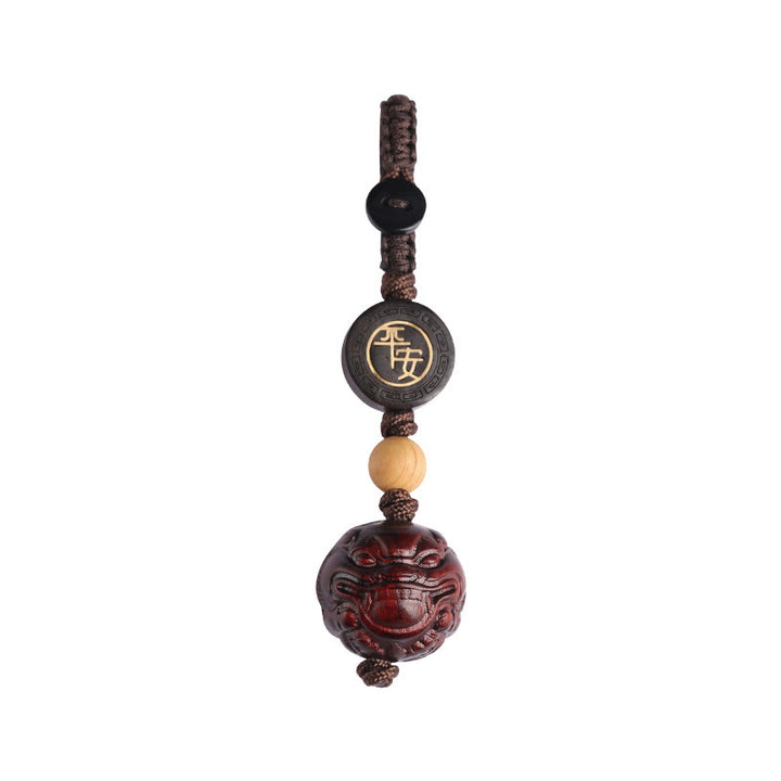 Buddha Stones Piccola foglia di sandalo rosso PiXiu Portachiavi di protezione sicuro e sano