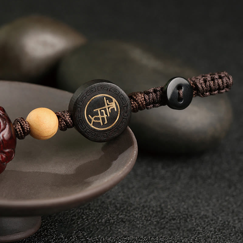 Buddha Stones Piccola foglia di sandalo rosso PiXiu Portachiavi di protezione sicuro e sano