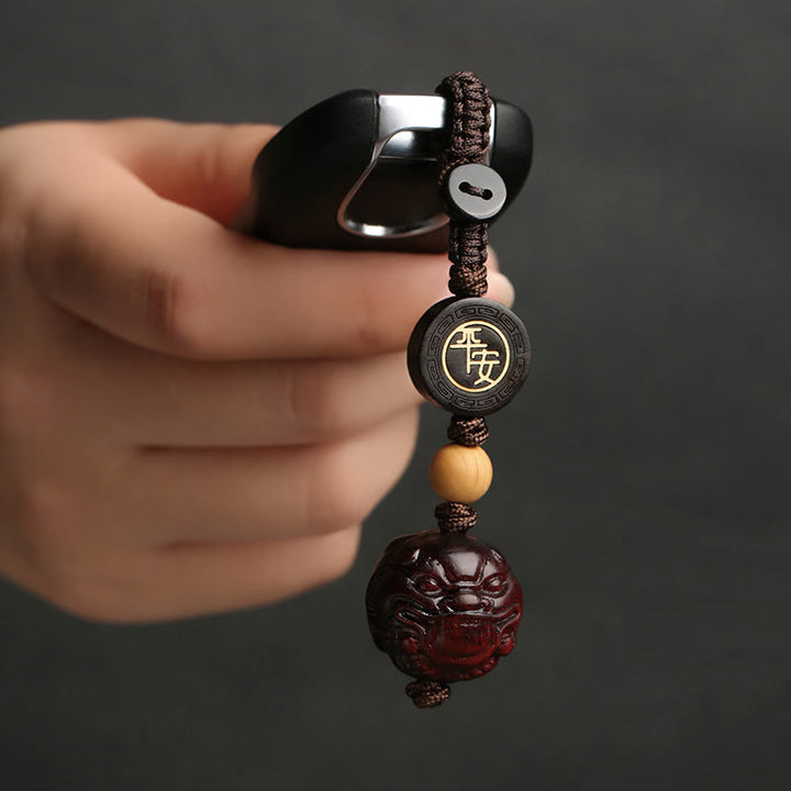 Buddha Stones Piccola foglia di sandalo rosso PiXiu Portachiavi di protezione sicuro e sano