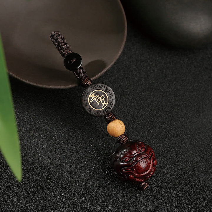 Buddha Stones Piccola foglia di sandalo rosso PiXiu Portachiavi di protezione sicuro e sano