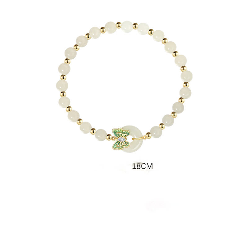 Buddha Stones 925 Sterling Silver Hetian Jade naturale Peace Buckle Butterfly Zircone Luck Bracciale Collana Pendente