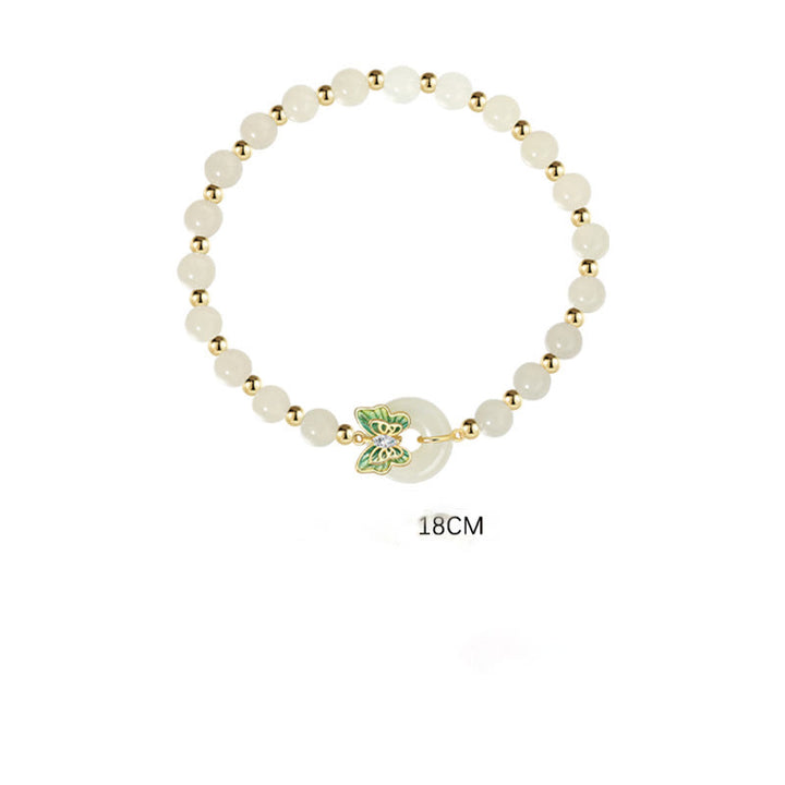 Buddha Stones 925 Sterling Silver Hetian Jade naturale Peace Buckle Butterfly Zircone Luck Bracciale Collana Pendente