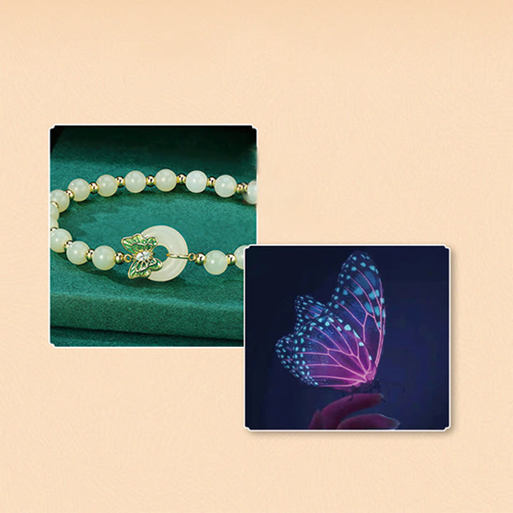 Buddha Stones 925 Sterling Silver Hetian Jade naturale Peace Buckle Butterfly Zircone Luck Bracciale Collana Pendente