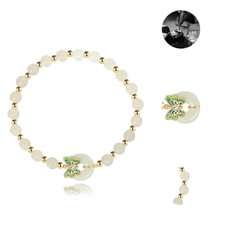 Buddha Stones 925 Sterling Silver Hetian Jade naturale Peace Buckle Butterfly Zircone Luck Bracciale Collana Pendente - image 9