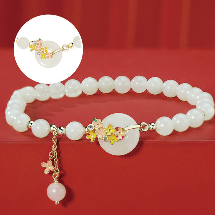 Buddha Stones 925 Sterling Silver Hetian naturale giada osmanto fiori fibbia della pace zircone fortuna braccialetto collana pendente