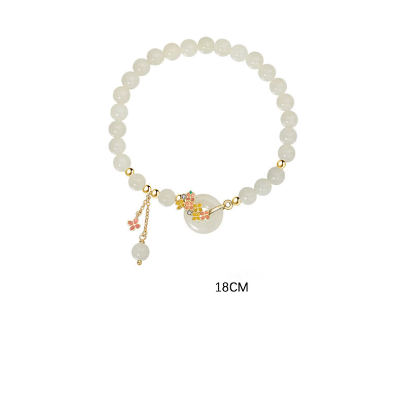 Buddha Stones 925 Sterling Silver Hetian naturale giada osmanto fiori fibbia della pace zircone fortuna braccialetto collana pendente