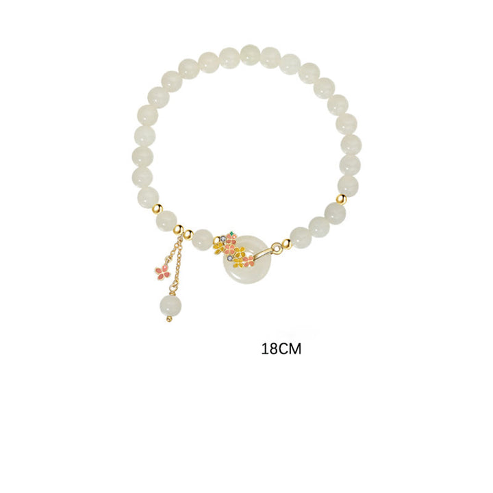 Buddha Stones 925 Sterling Silver Hetian naturale giada osmanto fiori fibbia della pace zircone fortuna braccialetto collana pendente