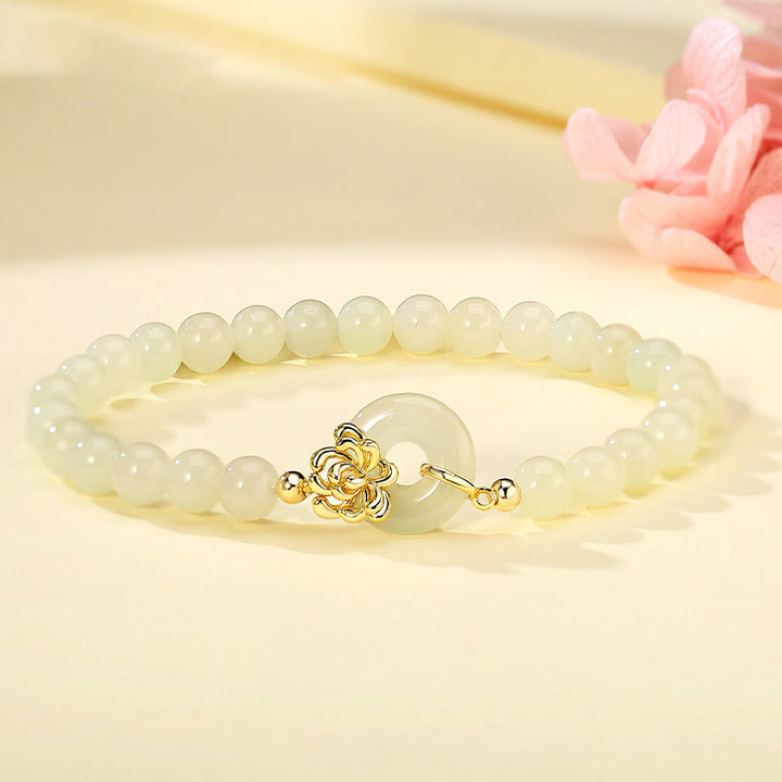 Bracciale Buddha Stones 925 Sterling Silver Natural Hetian Jade Autunno Crisantemo Fibbia Pace Prosperità