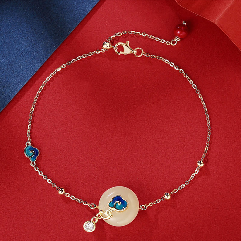 Buddha Stones 925 Sterling Silver Hetian Jade Naturale Nuvole di Buon Auspicio Abbondanza
