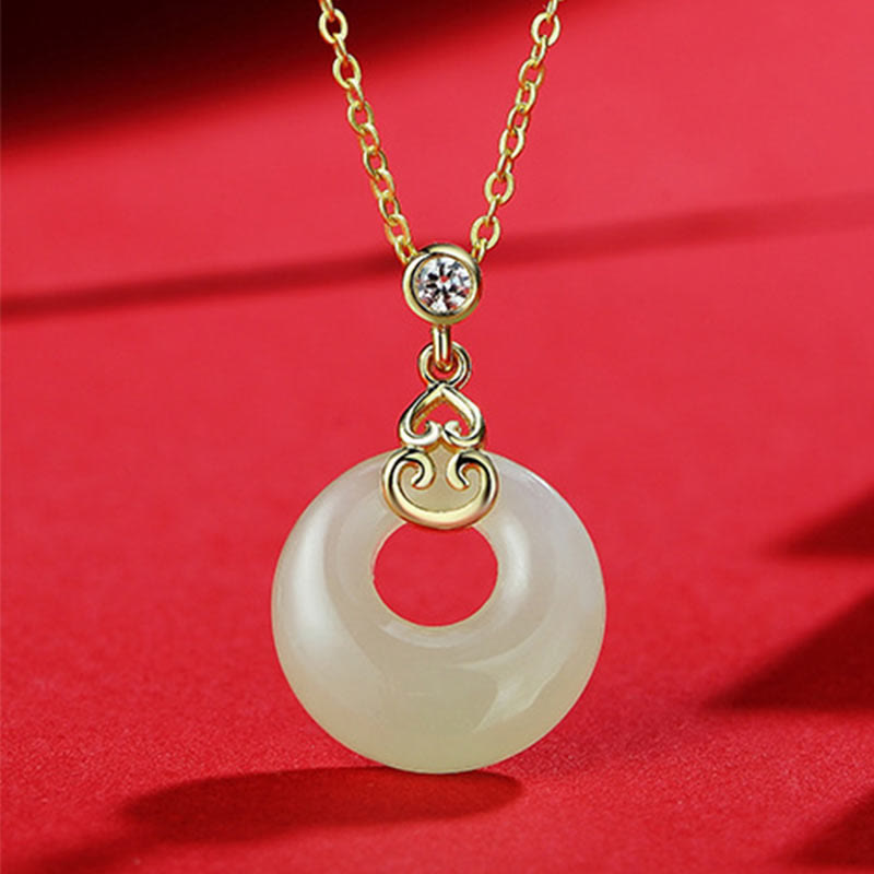 Buddha Stones 925 Sterling Silver Hetian naturale giada zucca fibbia della pace zircone fortuna braccialetto collana ciondolo orecchini - Collana di giada - image 12