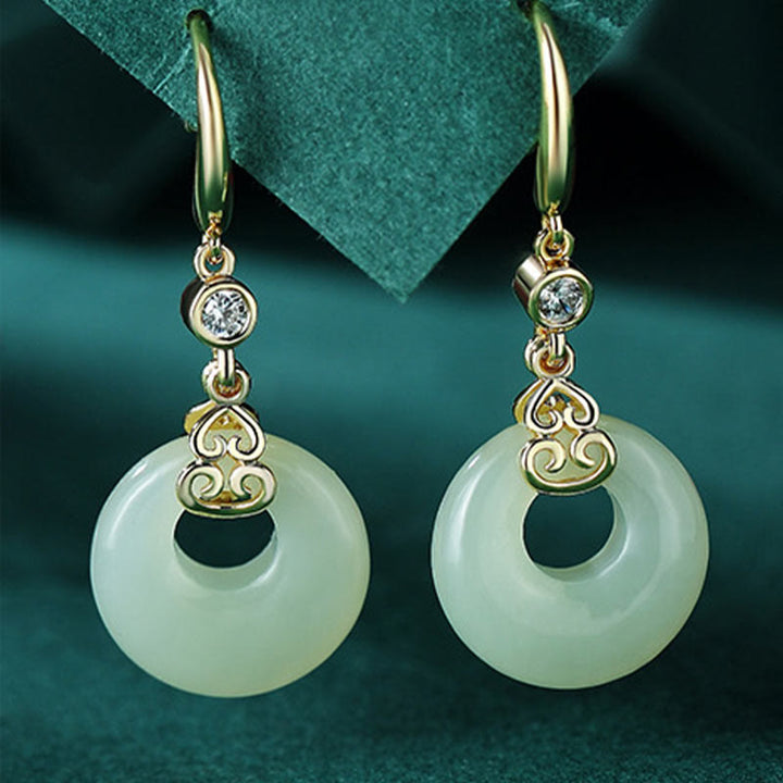 Buddha Stones 925 Sterling Silver Hetian naturale giada zucca fibbia della pace zircone fortuna braccialetto collana ciondolo orecchini - Orecchini di giada - image 13