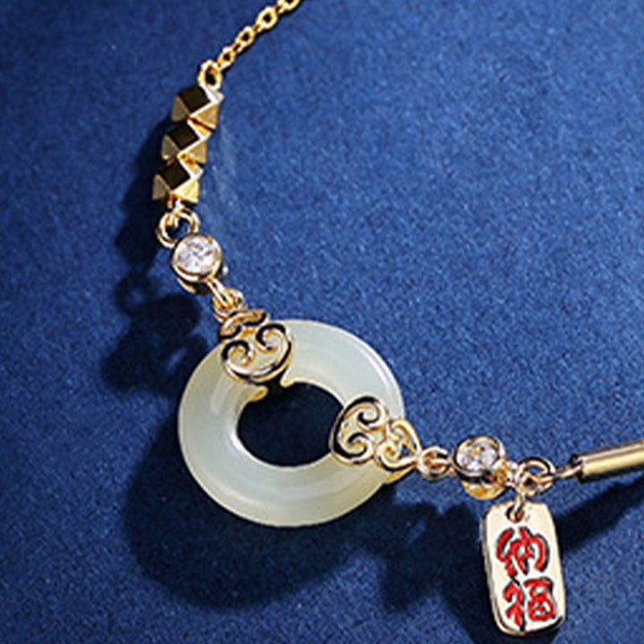 Buddha Stones 925 Sterling Silver Hetian naturale giada zucca fibbia della pace zircone fortuna braccialetto collana ciondolo orecchini - image 4