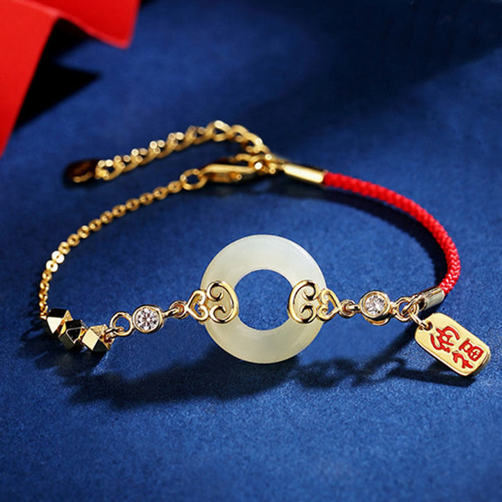 Buddha Stones 925 Sterling Silver Hetian naturale giada zucca fibbia della pace zircone fortuna braccialetto collana ciondolo orecchini - Bracciale di giada (circonferenza del polso 14-17 cm) - image 0