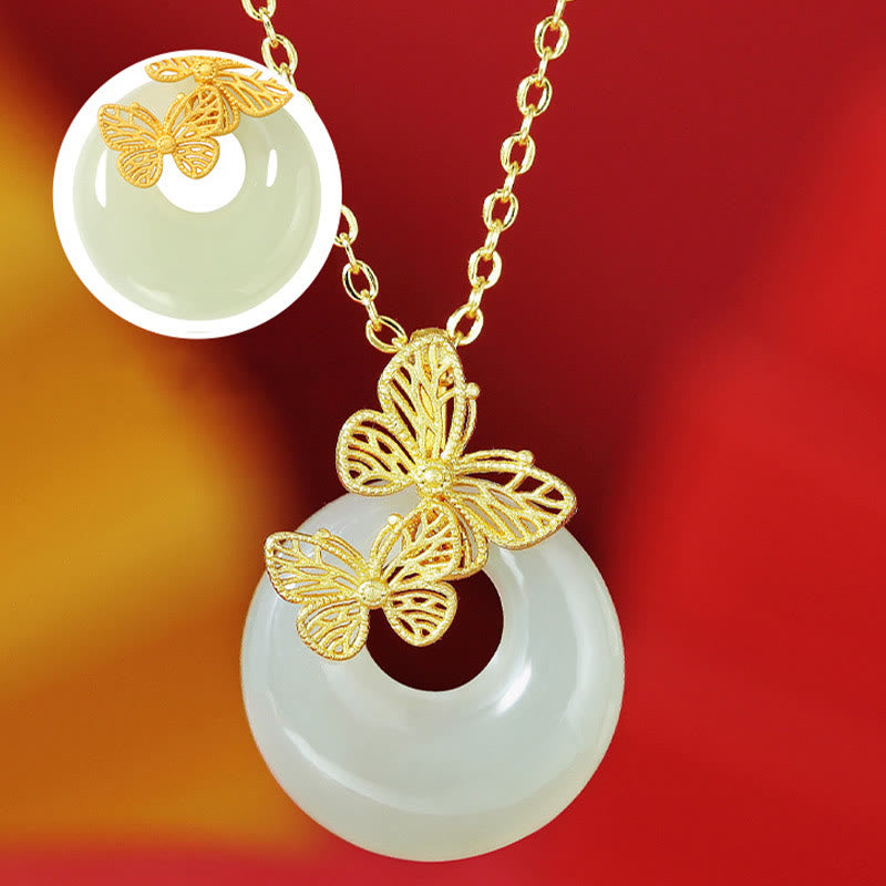 Collana con ciondolo a forma di farfalla in giada naturale Hetian in argento sterling 925 con Buddha Stones e ciondolo della prosperità