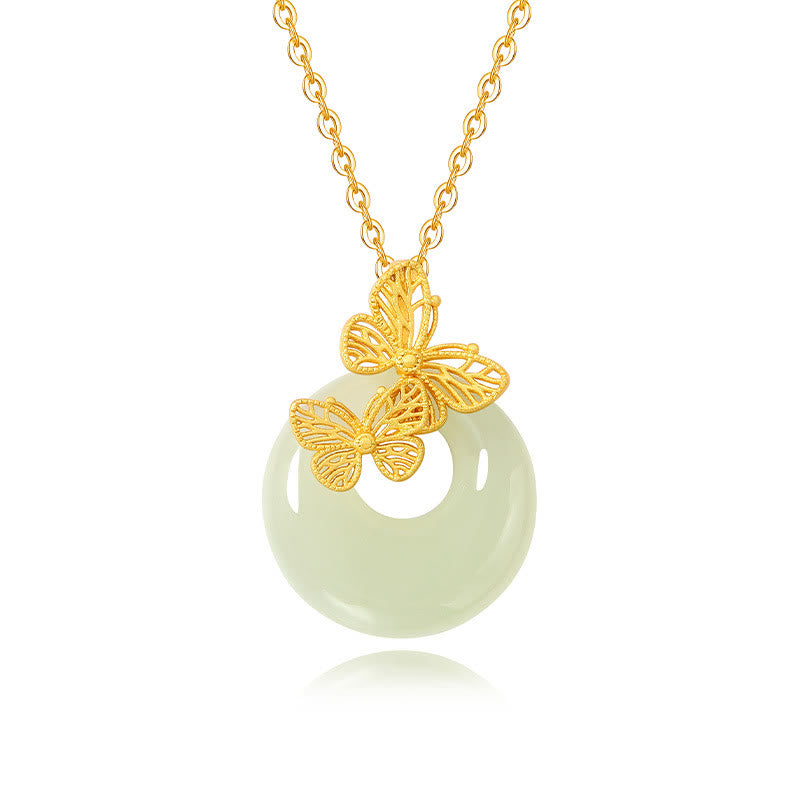 Collana con ciondolo a forma di farfalla in giada naturale Hetian in argento sterling 925 con Buddha Stones e ciondolo della prosperità