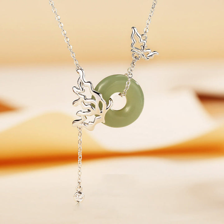 Collana con ciondolo a forma di farfalla con fibbia della pace in giada naturale Hetian, argento sterling 925, Buddha Stones
