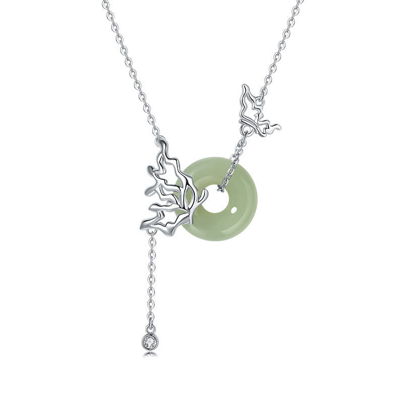 Collana con ciondolo a forma di farfalla con fibbia della pace in giada naturale Hetian, argento sterling 925, Buddha Stones