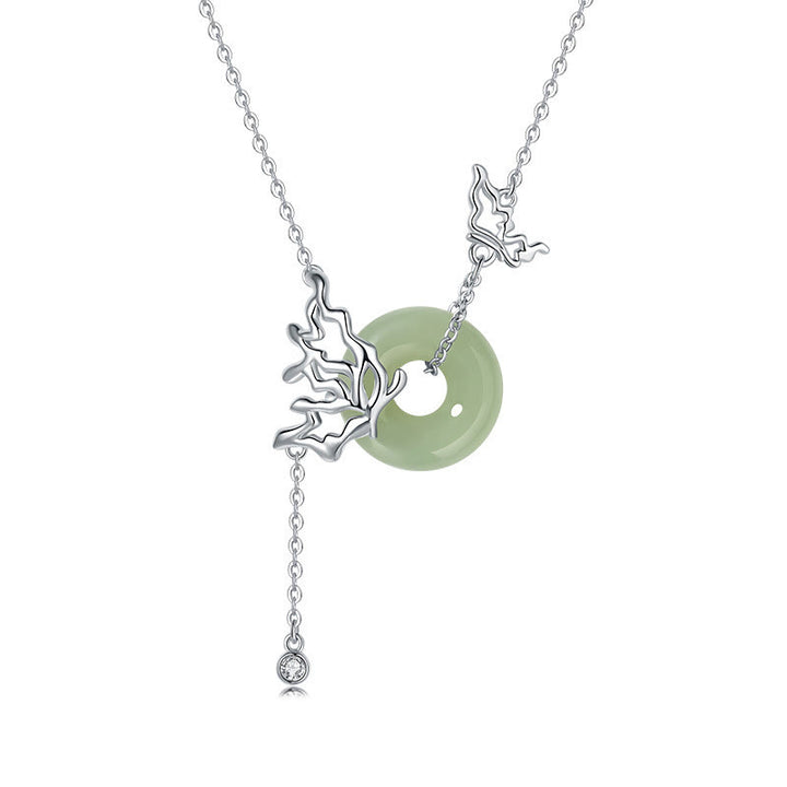 Collana con ciondolo a forma di farfalla con fibbia della pace in giada naturale Hetian, argento sterling 925, Buddha Stones