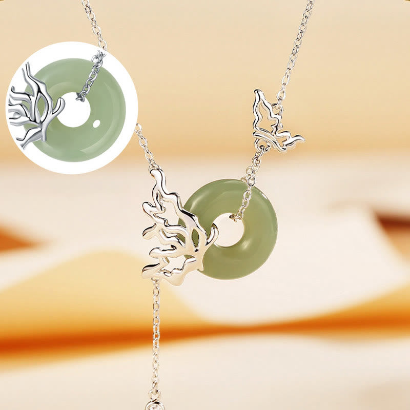 Collana con ciondolo a forma di farfalla con fibbia della pace in giada naturale Hetian, argento sterling 925, Buddha Stones