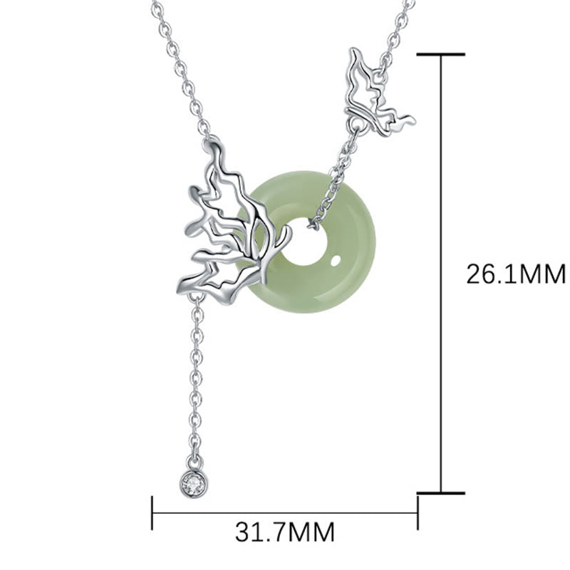 Collana con ciondolo a forma di farfalla con fibbia della pace in giada naturale Hetian, argento sterling 925, Buddha Stones