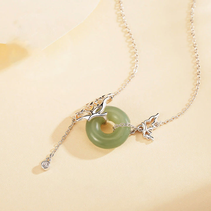Collana con ciondolo a forma di farfalla con fibbia della pace in giada naturale Hetian, argento sterling 925, Buddha Stones