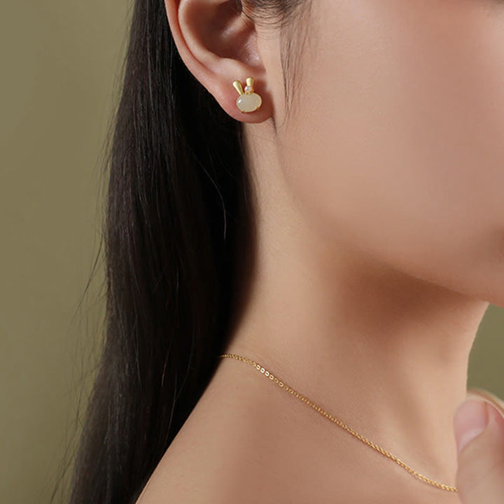 Buddha Stones in argento sterling 925 con giada naturale Hetian e perle di coniglio carine