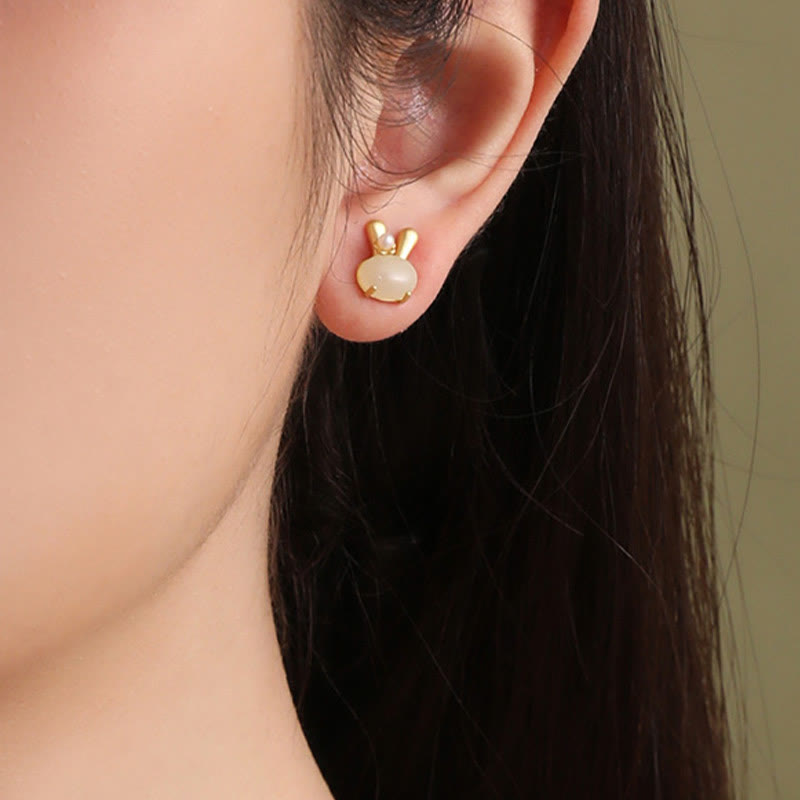 Buddha Stones in argento sterling 925 con giada naturale Hetian e perle di coniglio carine