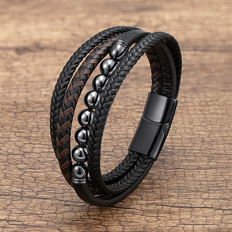 Braccialetto in pelle positivo con perline di ematite e occhio di tigre, onice nero, Buddha Stones