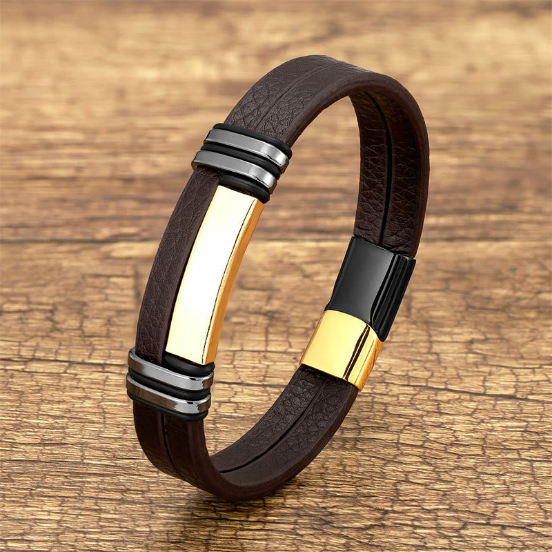 Bracciale Buddha Stones in pelle marrone con fibbia in acciaio al titanio