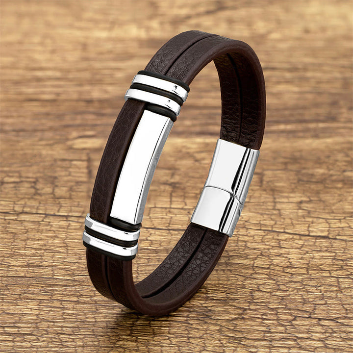 Bracciale Buddha Stones in pelle marrone con fibbia in acciaio al titanio