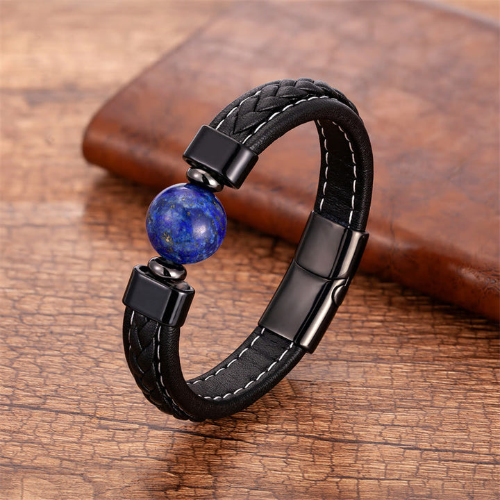 Buddha Stones Lazurite Onice nero Occhio di tigre Roccia lavica Om Mani Padme Hum Bracciale in pelle Serenity