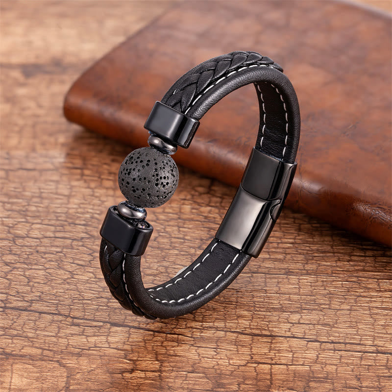 Buddha Stones Lazurite Onice nero Occhio di tigre Roccia lavica Om Mani Padme Hum Bracciale in pelle Serenity