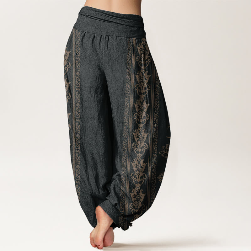 Pantaloni harem da donna con elastico in vita, motivo Buddha Stones Lotus Flowers Double Dorje Vajra Namaste Om - image 2