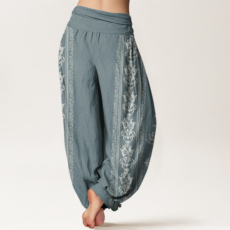 Pantaloni harem da donna con elastico in vita, motivo Buddha Stones Cotton Lotus Flowers Double Dorje Vajra Namaste Om - image 5