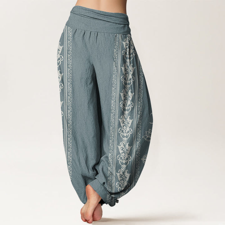 Pantaloni harem da donna con elastico in vita, motivo Buddha Stones Cotton Lotus Flowers Double Dorje Vajra Namaste Om - image 5