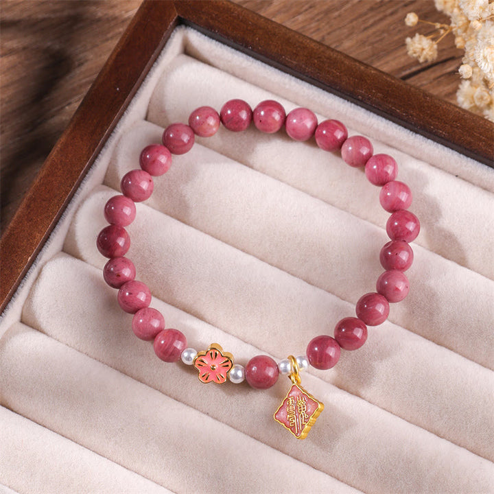 Braccialetto energetico amorevole con fiori di pesco e rodonite Buddha Stones